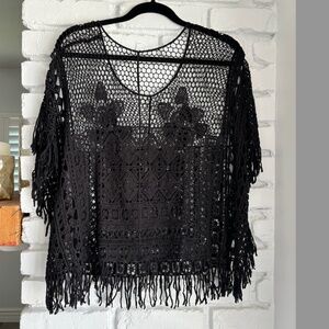 Black Boho crop top poncho style knit pattern